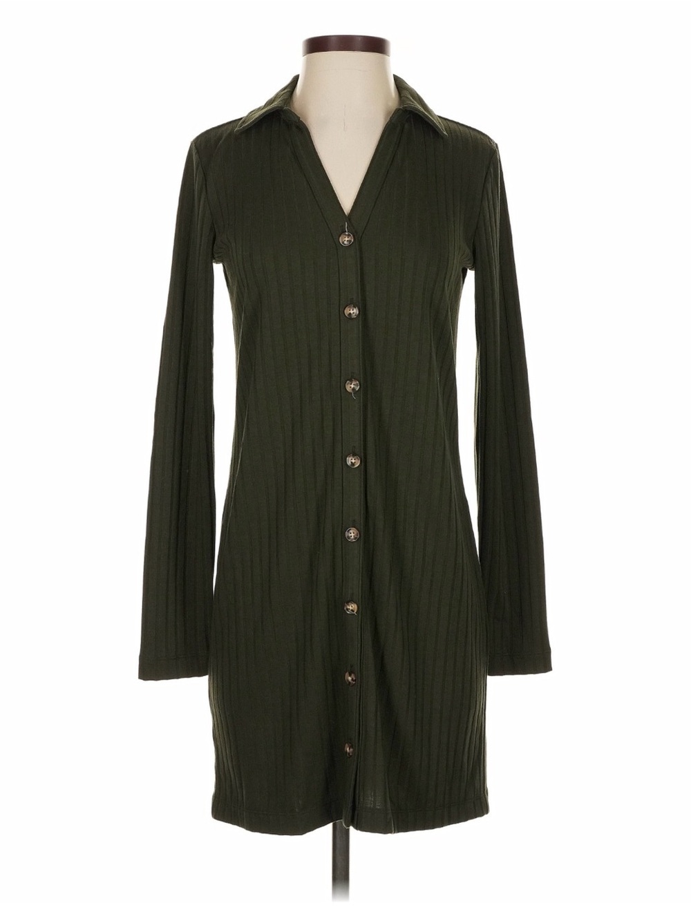 NWT LOFT Olive Green Ribbed Button-Front Women’s Dress